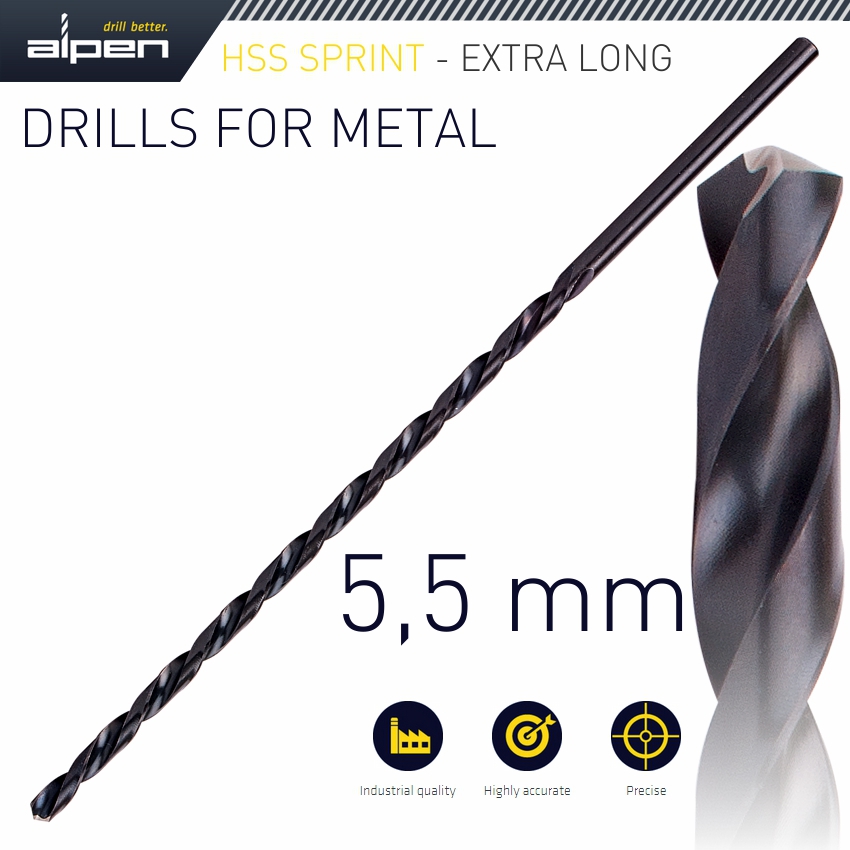 ALPEN - HSS DRILL BIT 5.5MM 205 X 140 EXTRA LONG ALP101055