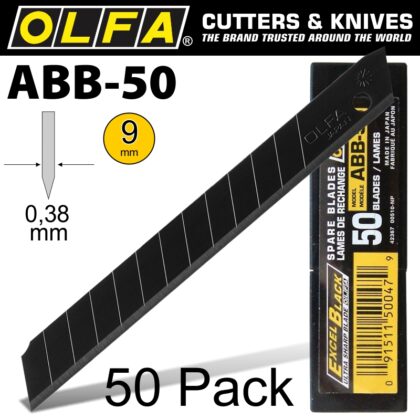 OLFA BLADES BLACK X-SHARP 50 PER PACK ULTRA SHARP 9MM BLA ABB50