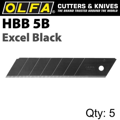 OLFA BLADES EXCEL BLACK 5PK ULTRA SHARP FOR H1; NH1; XH1 CUTTERS 25MM BLA HBB 5B