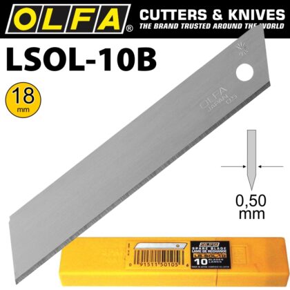 OLFA BLADES 18MM NON SEGMENTED SOLID 10PK BLA LB-SOL-10