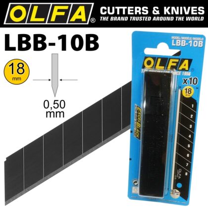 OLFA BLADES EXCEL BLACK 10/PK CARDED ULTRA SHARP 18MM BLA LBB10B