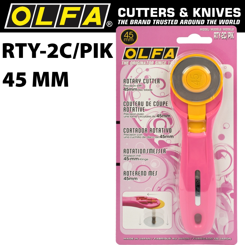OLFA ROTARY SPLASH CUTTER 45MM BLADE R/L HANDED PINK CTR RTY2C-PIK