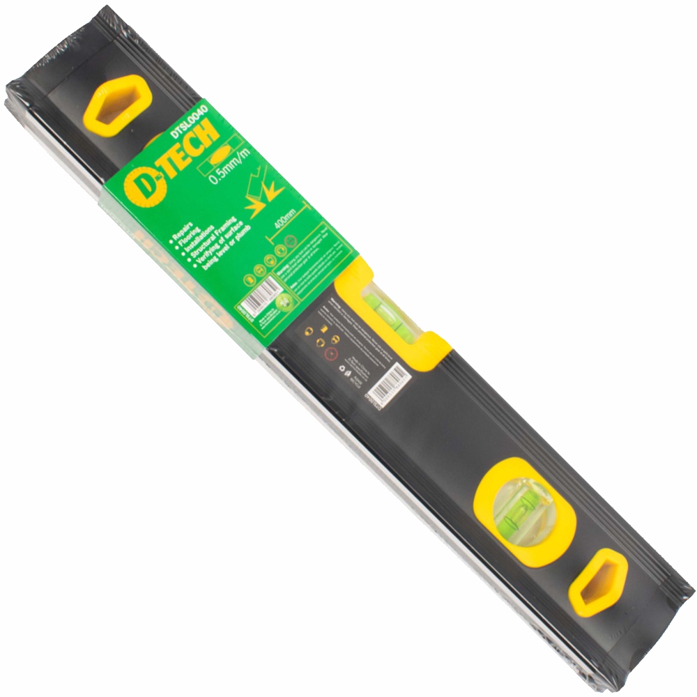 D-TECH - SPIRIT LEVEL BEAM 400MM X 1.6MM 3 X VIAL 0.5MM ACCUR. ALUM. DTSL0040