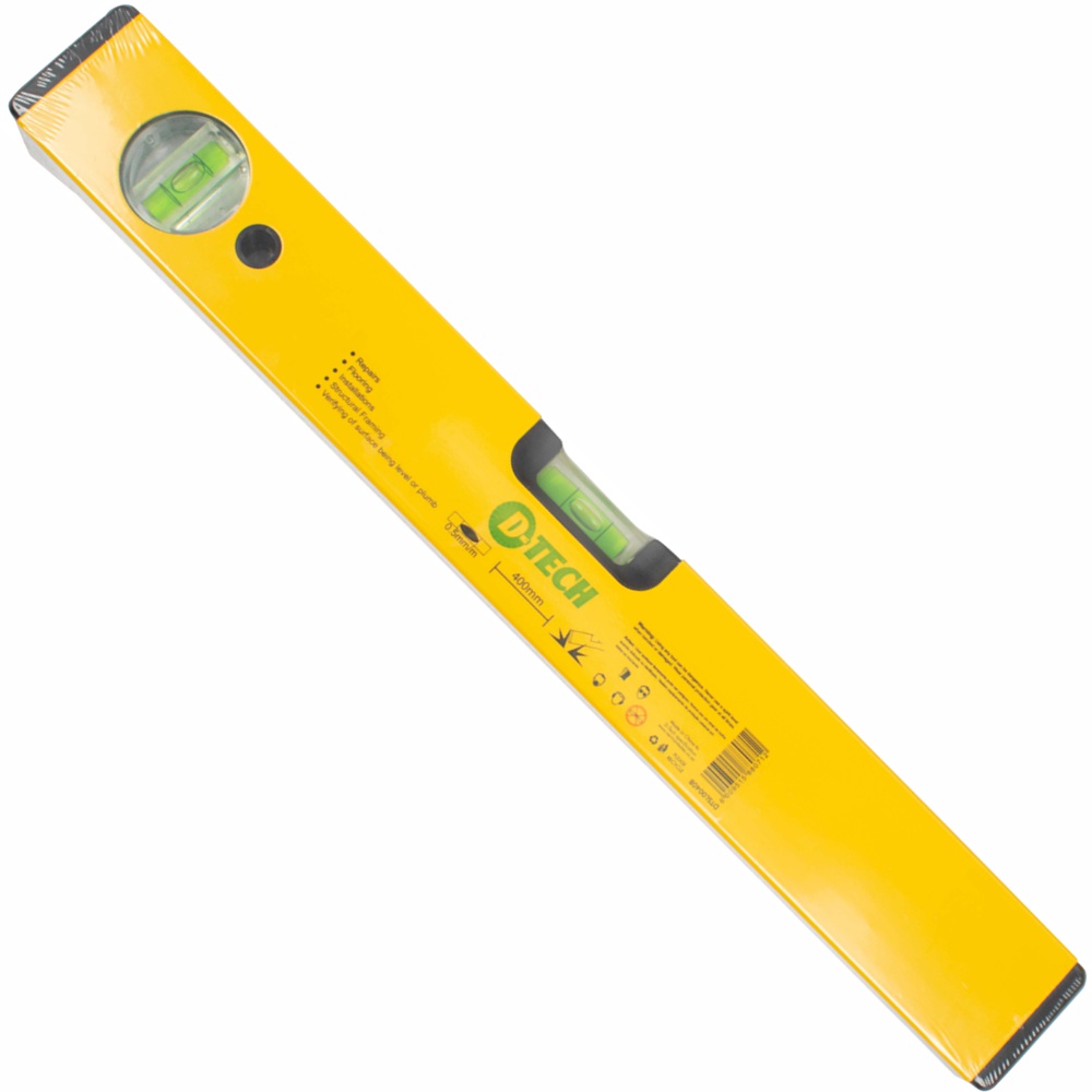 D-TECH - SPIRIT LEVEL BOX 400MM X 1.4MM 2 X VIAL 0.5MM ACCUR. ALUM. DTSL0040B