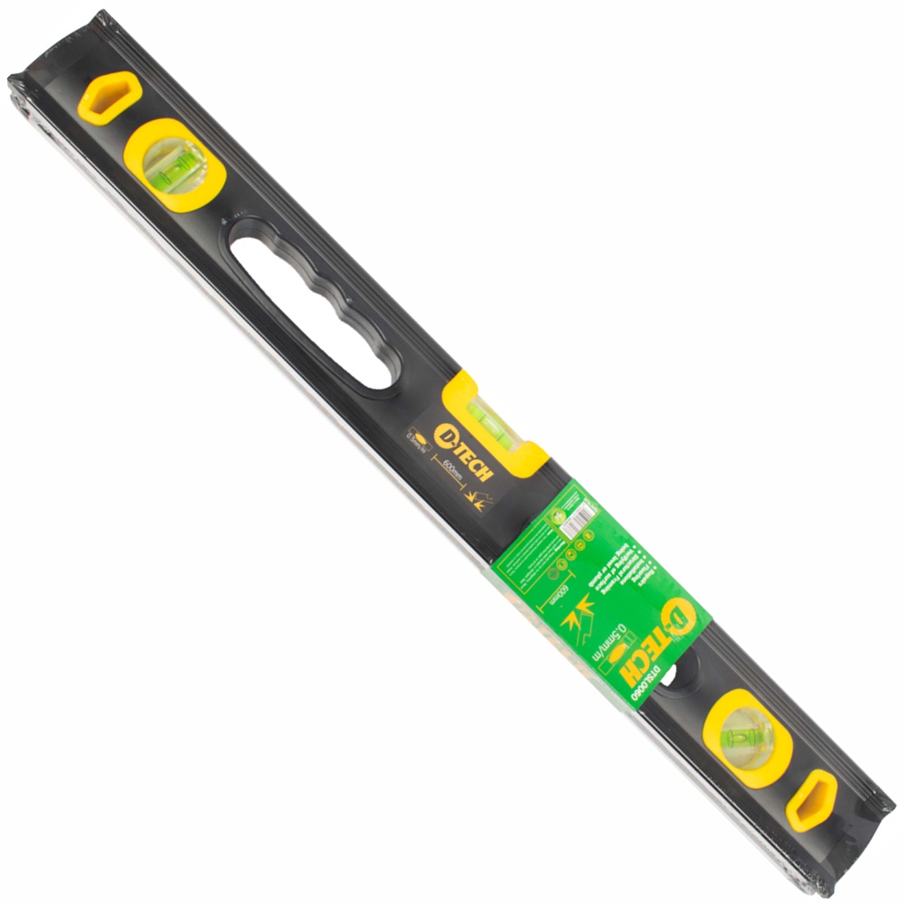D-TECH - SPIRIT LEVEL BEAM 600MM X 1.6MM 3 X VIAL 0.5MM ACCUR. ALUM. DTSL0060