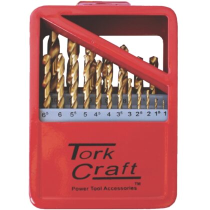 TORK CRAFT - DRILL BIT SET 19PCE TIN. COATED METAL CASE NR02019