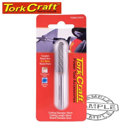 TORK CRAFT - ROTARY BURR TUNGSTEN 16X36X6MM ROUND POINT TCBU11612