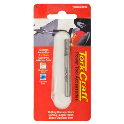 TORK CRAFT - ROTARY BURR TUNGSTEN 6X18X6MM CYL.W/BOTTOM CUTTER TCBU20606