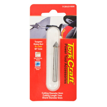 TORK CRAFT - ROTARY BURR TUNGSTEN 8X7X6MM 60 DEGREE CONE TCBU21606