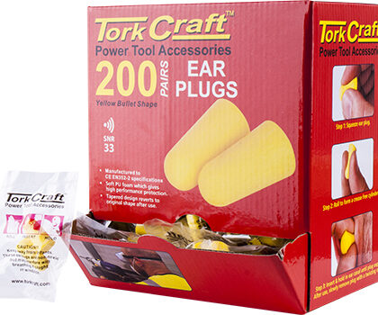 TORK CRAFT - EAR PLUG 200PC BULLET SHAPE SNR33 YELLOW PER BOX TCEP1000