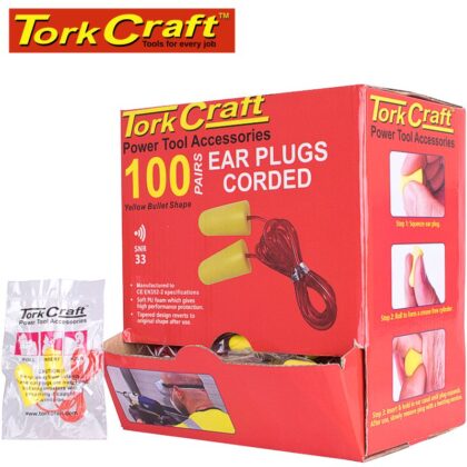 TORK CRAFT - EAR PLUG CORDED 1PR POLY BAG 100 PR PER BOX BULLET SHAPE YELLOW TCEP2000