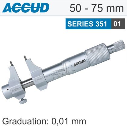 ACCUD - INSIDE MICROMETER 50-75MM WITHOUT SETTING RING 0.009MM ACC. 0.01MM AC351-003-01