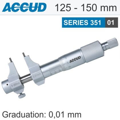 ACCUD - INSIDE MICROMETER 125-150MM WITHOUT SETTING RING 0.011MM ACC. 0.01MM G AC351-006-01