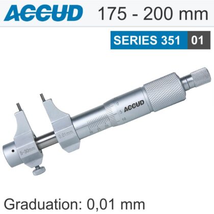 ACCUD - INSIDE MICROMETER 175-200MM WITHOUT SETTING RING 0.012MM ACC. 0.01MM G AC351-008-01