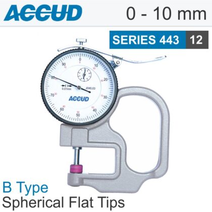 ACCUD - THICKNESS GAUGE 10MM 0.02MM ACC. STEEL ANVIL 0.01MM GRAD. AC443-010-12