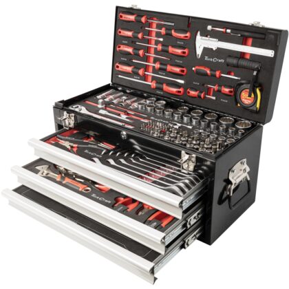 TORK CRAFT - TOOL BOX 154 PCE 3 DRAWER & TOP TRAY 535X X255 X 315MM TRACK BOX TCTB154