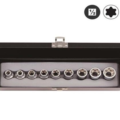 FORCE 1/2 DR 9PC FEMALE STAR SOCKET SET E10-E24 FO4093