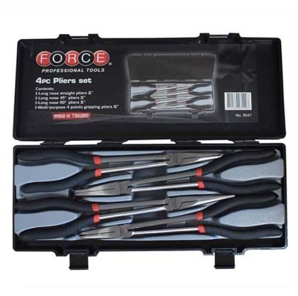 FORCE 4PC PLIER SET 11 LONG NOSE STRAIGHT 45DEG 90 DEG MULTI PURPOSE FO5047