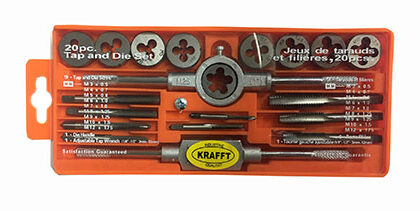 KRAFFT TAP & DIE SET METRIC 3 - 12MM 20 PC IN PLASTIC BOX KOD004
