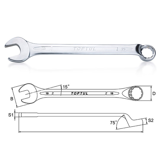 TOPTUL - 18mm STD COMBO WRENCH 75 DEG OFFSET AAEN1818
