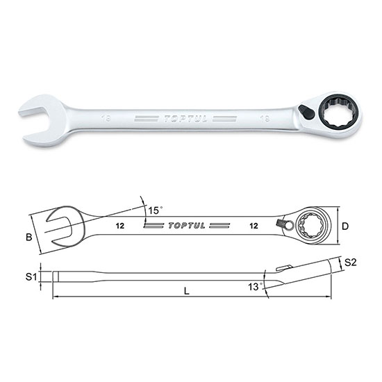 TOPTUL - 17 mm REVERSIBLE RATCHET COMBO WRENCH ABAF1717