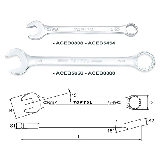 TOPTUL - 1/4 STANDARD COMBO WRENCH (75 OFFSET) ACEN0808