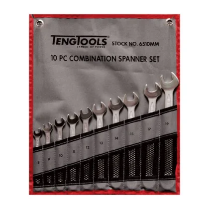 TENG TOOLS - 10PC Metric Combination Spanner Set - Tool Roll - 6510MM