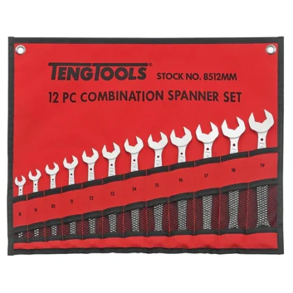 TENG TOOLS - 12PC Anti Slip Metric Combination Spanner Set - Tool Roll - 8512MM